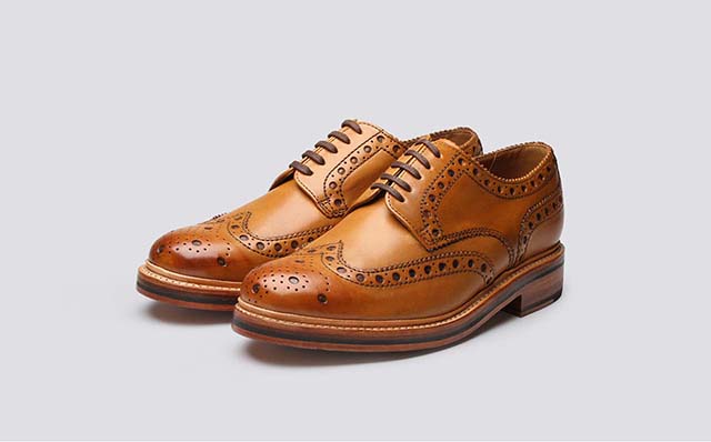Grenson Archie Mens Gibson Brogues in Tan Calf Leather GRS110006